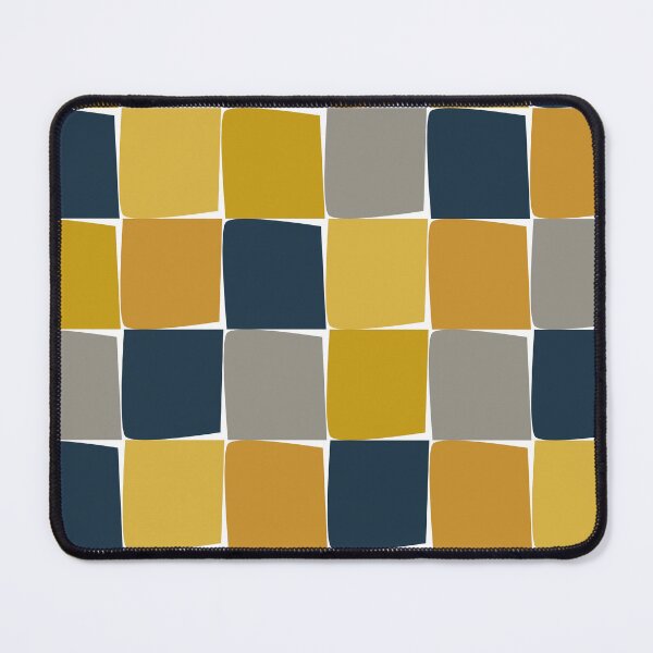 Item preview, Flux Midcentury Modern Check Grid Pattern in Mustard Ochre Navy Blue Grey White designed and sold by kierkegaard.