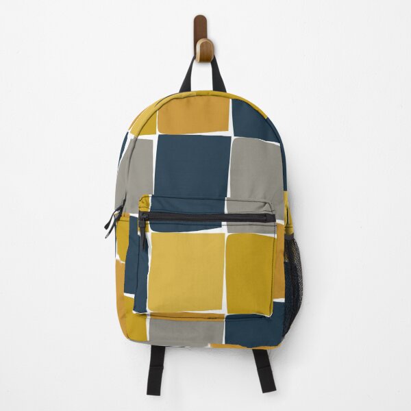 Item preview, Flux Midcentury Modern Check Grid Pattern in Mustard Ochre Navy Blue Grey White designed and sold by kierkegaard.
