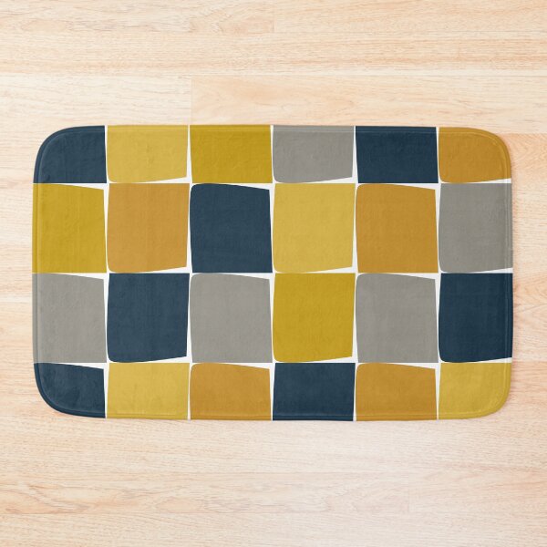 Item preview, Flux Midcentury Modern Check Grid Pattern in Mustard Ochre Navy Blue Grey White designed and sold by kierkegaard.