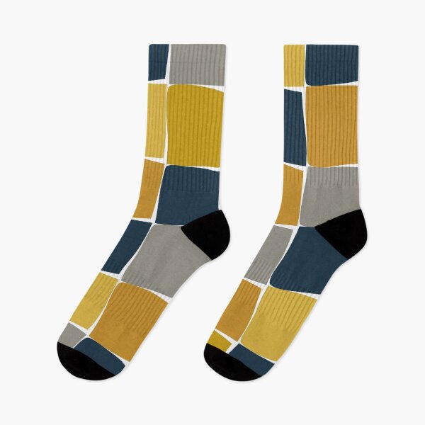 Item preview, Flux Midcentury Modern Check Grid Pattern in Mustard Ochre Navy Blue Grey White designed and sold by kierkegaard.