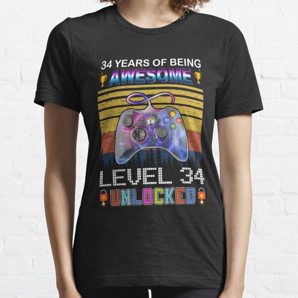 34 Years Of Being Awesome Level 34 Unlocked Gamer Essential T-Shirt