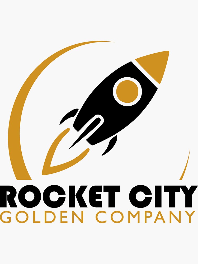 "Rocket City Golden Company Black and Gold" Sticker by LucusAurelius