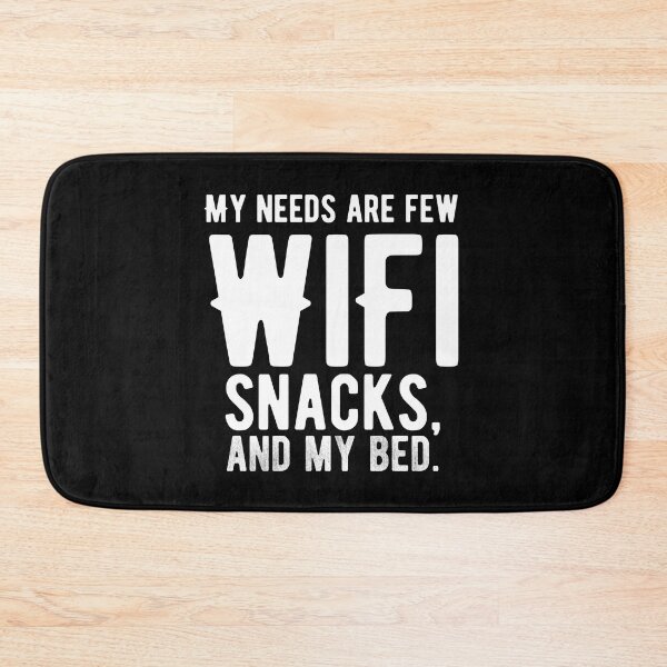 Artikelvorschau, Meine Bedürfnisse sind gering: WLAN, Snacks und mein Bett. Lustiges faules Zitat entworfen und verkauft von Quotes ⭐⭐⭐⭐⭐.