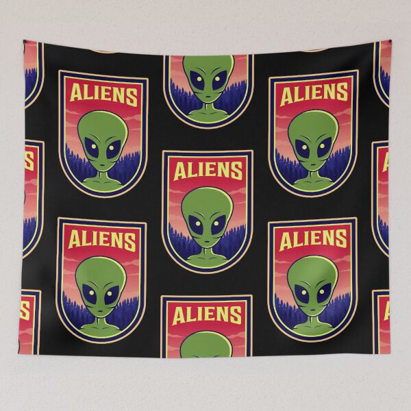 Item preview, Aliens retro badge funny ufo designed and sold by amy greaves.