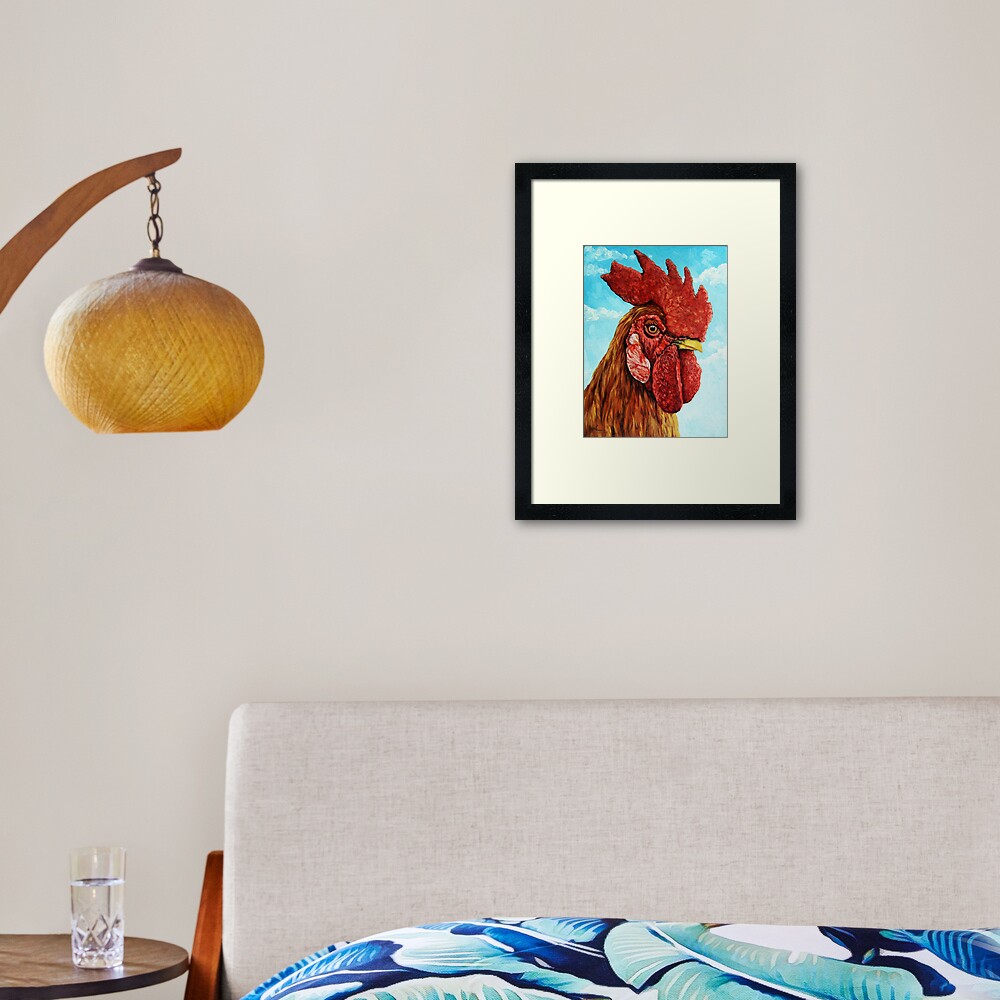 ROOSTER - realistic oil painting farm animal Framed Art Print
