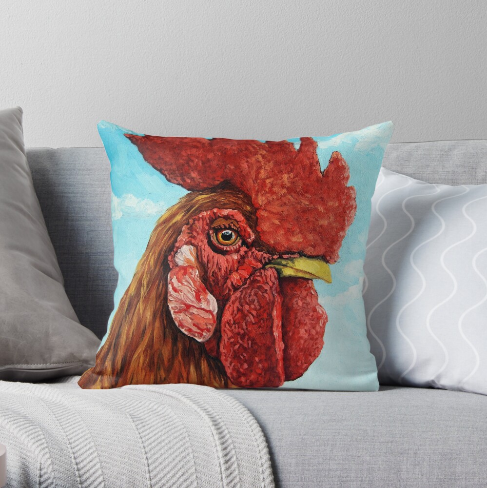 ROOSTER - realistic oil painting farm animal Throw Pillow