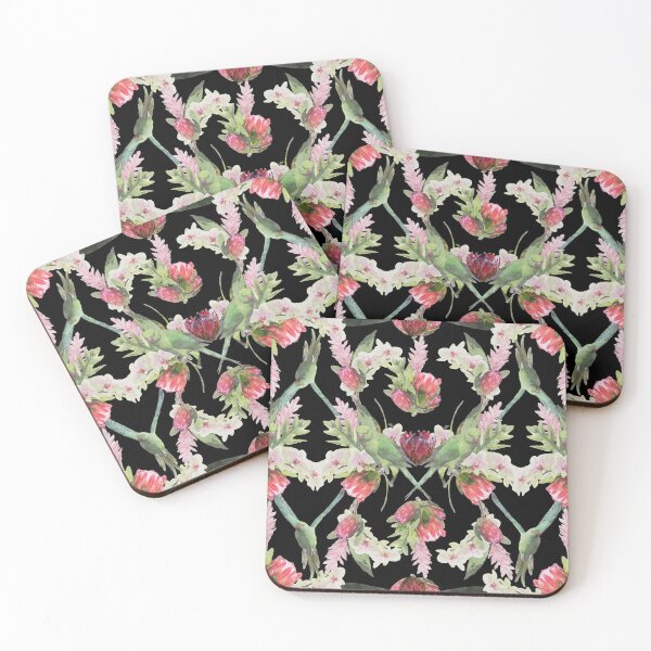 Item preview, Beautiful floral tropical with protea flowers, orchids, red ginger, and parakeets designed and sold by BrushIdyl.