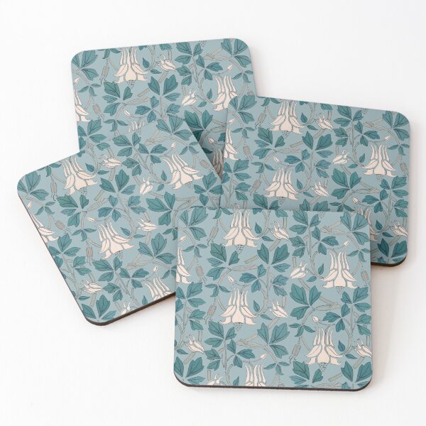 Item preview, Art nouveau Columbine White Flower Pattern, Blue Background designed and sold by Jaydee001.