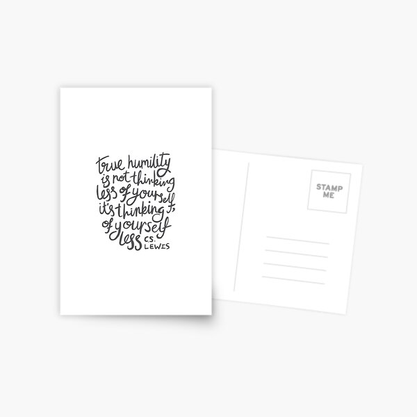 True Humility - CS Lewis Quote Hand Lettered Grey Postcard