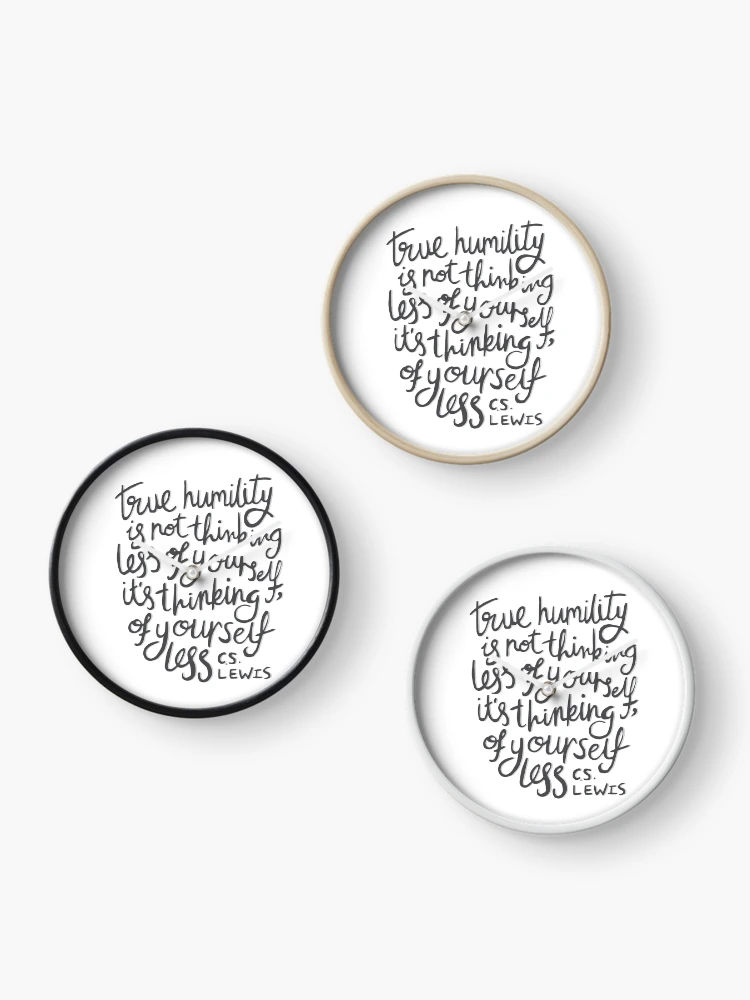 Thumbnail 3 of 4, Clock, True Humility - CS Lewis Quote Hand Lettered Grey designed and sold by Kit Cronk.