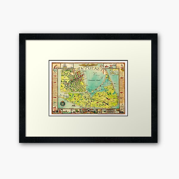 Vintage Map of Nantucket (1960) The Faraway Land Framed Art Print