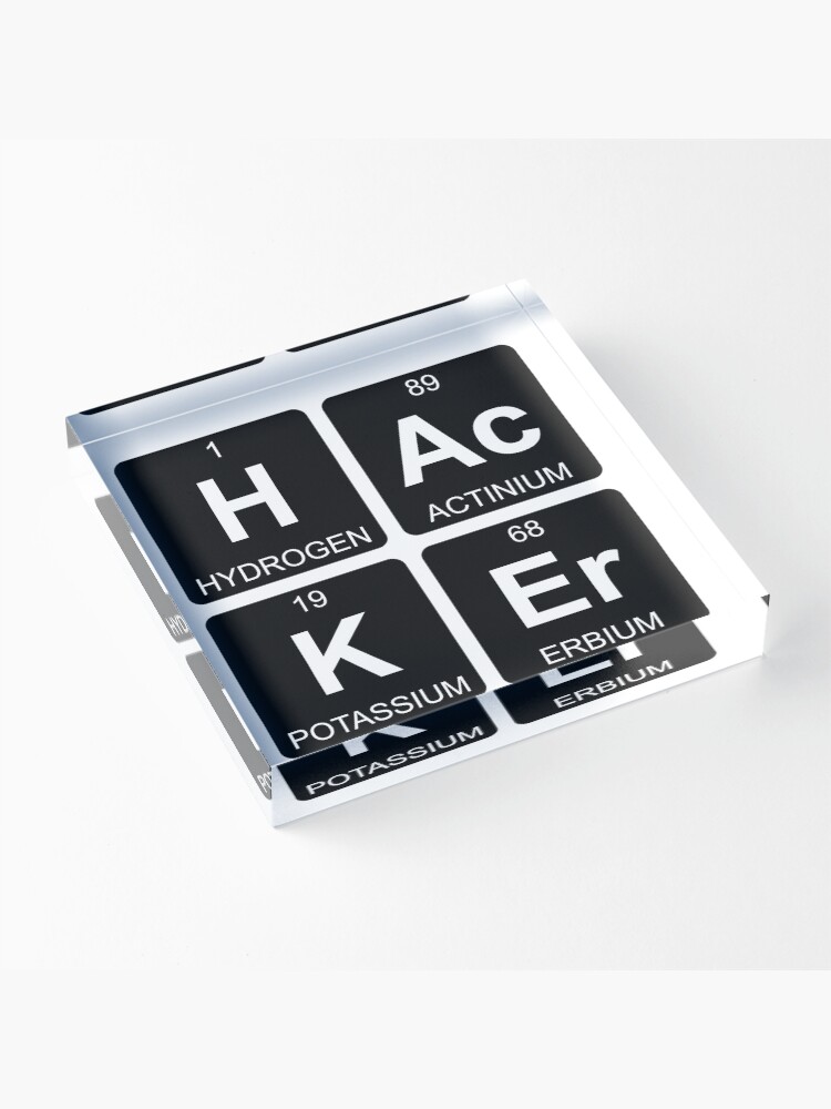 Alternate view of H Ac K Er - Hacker - Periodic Table - Chemistry Acrylic Block