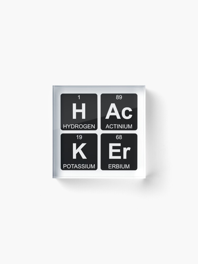 Alternate view of H Ac K Er - Hacker - Periodic Table - Chemistry Acrylic Block