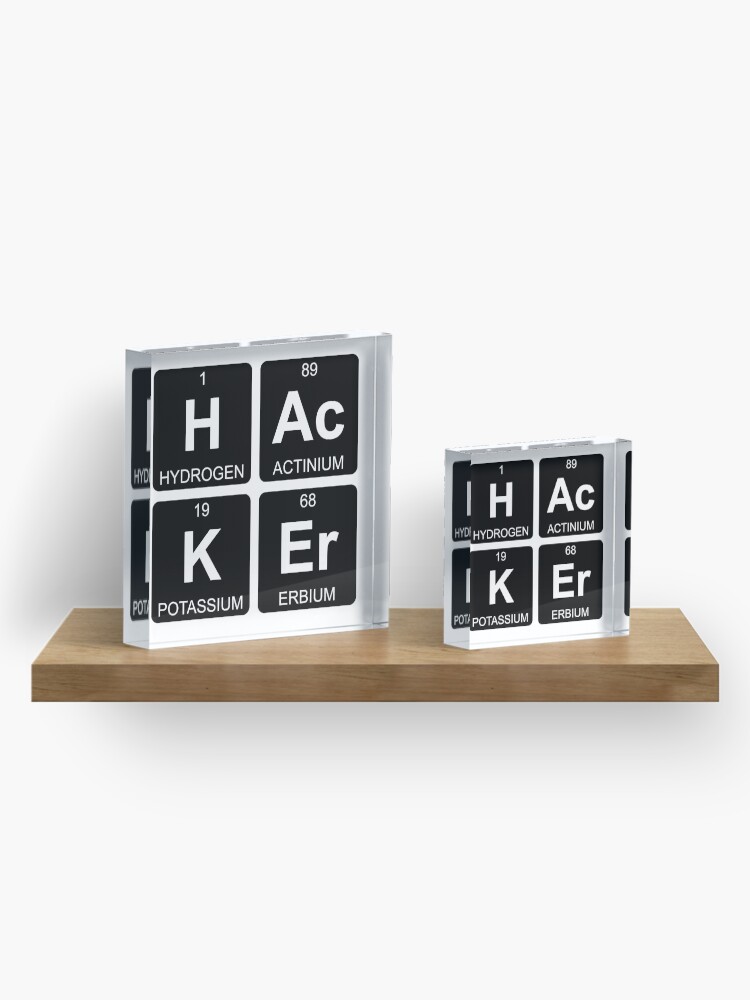 Alternate view of H Ac K Er - Hacker - Periodic Table - Chemistry Acrylic Block