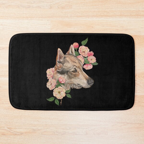 Item preview, Floral wolf black background  designed and sold by Loly artist.