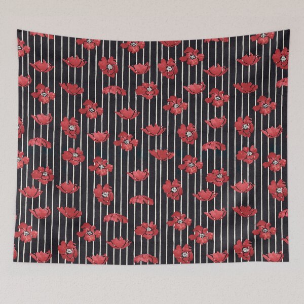 Aperçu de l'œuvre Art nouveau, motif floral rouge, fond noir, Ethel Reed créée et vendue par Jaydee001.