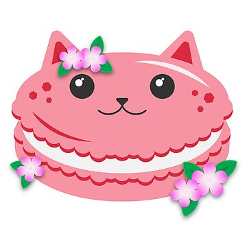 Artwork thumbnail, Sakura Cherry Blossom Sweet Cute Kawaii Catarons Cat French Macarons Pastry Clipart by sehana
