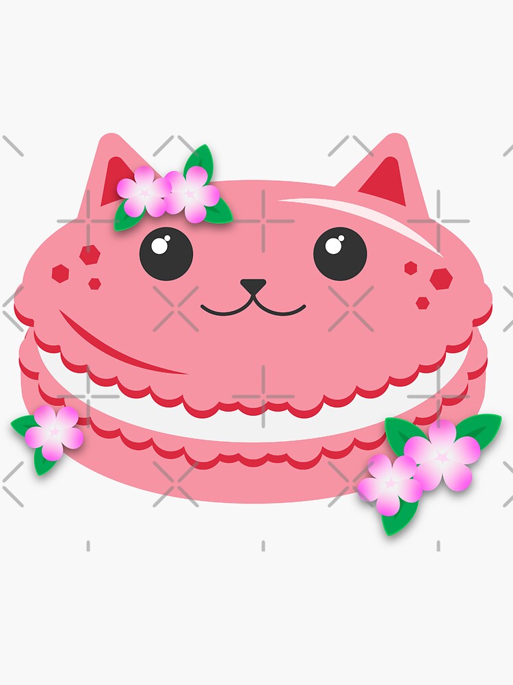 Thumbnail 3 of 3, Sticker, Sakura Cherry Blossom Sweet Cute Kawaii Catarons Cat French Macarons Pastry Clipart designed and sold by sehana.