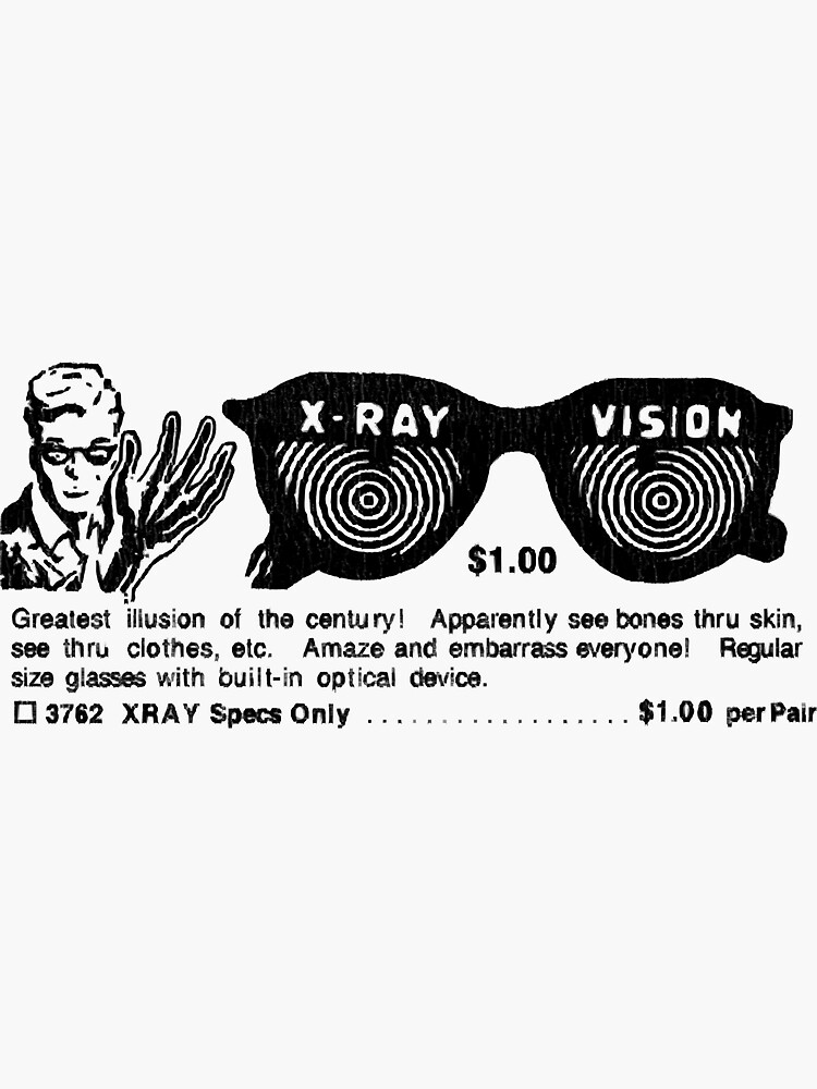 "XRay Specs Comic Ad " Sticker by AmyEdwa7080458 Redbubble