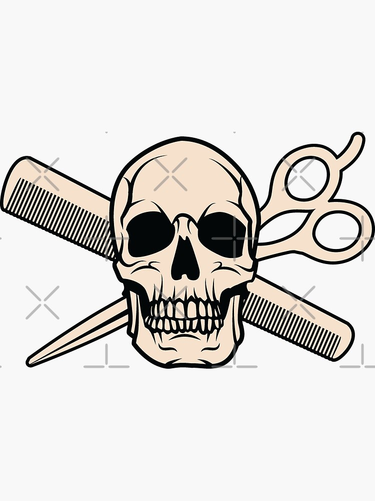 Mens Barber Scissors Design With Demon Skull Of Hairdressing Set