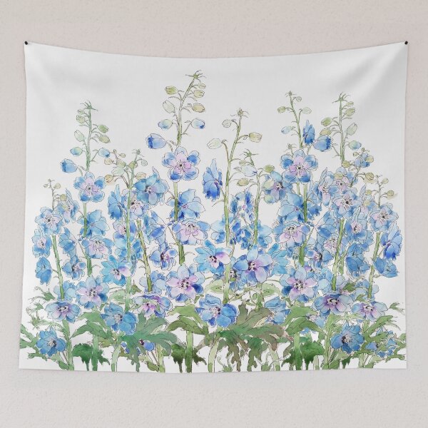 Item preview, hand painted blue and purple larkspur field watercolor designed and sold by ColorandColor.