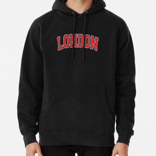 Boston Varsity Style Red Text with White Outline Pullover Hoodie