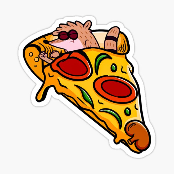 "Rigby Sleeping in Pizza, Regular Show Fan Art " Sticker by