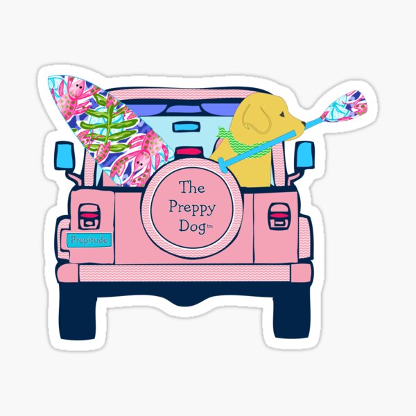 Preppy Pink Jeep Golden Retriever SUP Board Sticker