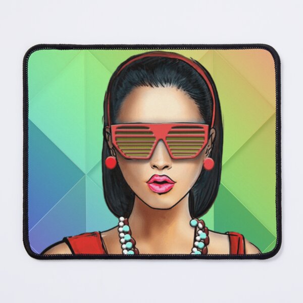 Item preview, 80s Inspired Lady with Rainbow Triangle Background designed and sold by TotallyRetroArt.