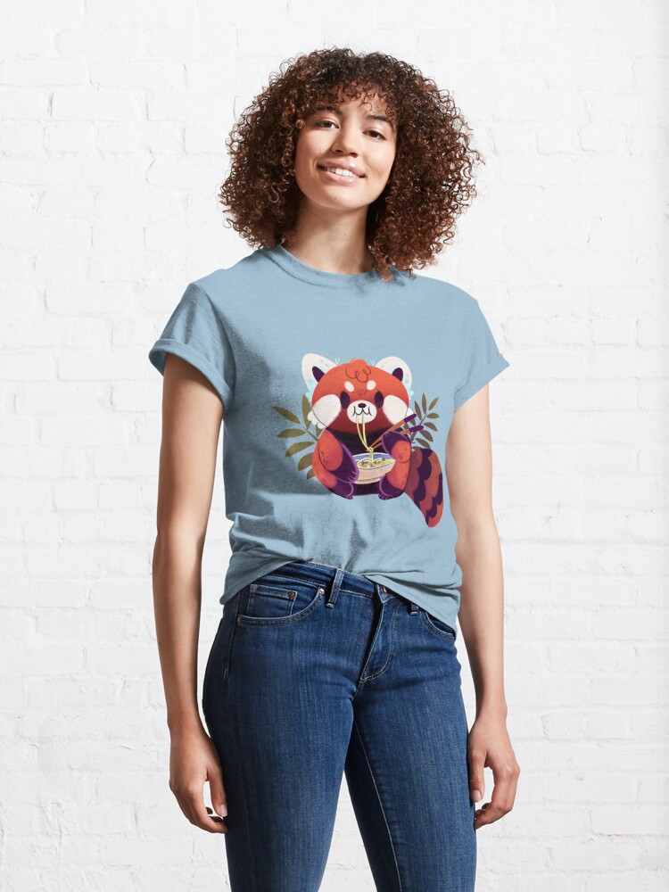 Discover Camiseta Panda Rojo Comiendo Ramen Lindo Kawaii Vintage para Hombre Mujer