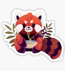Pegatina Panda rojo comiendo ramen