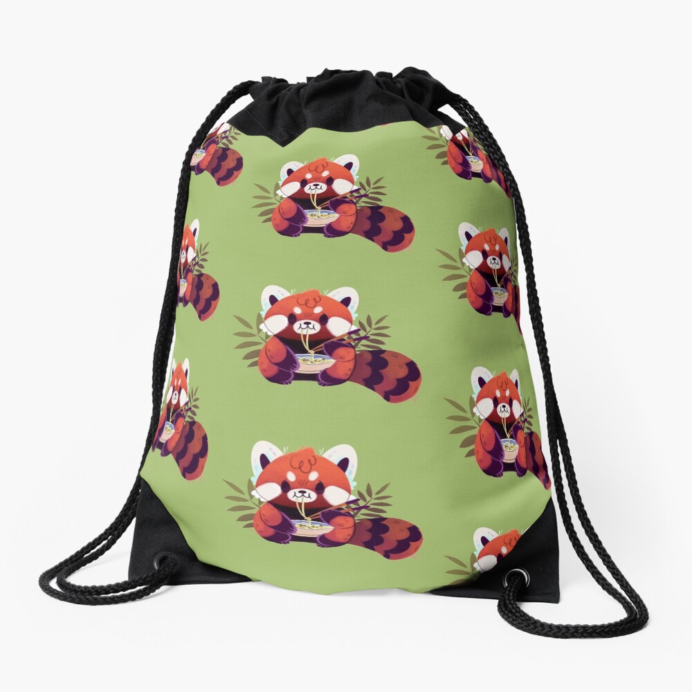 Red Panda Eating Ramen Drawstring Bag