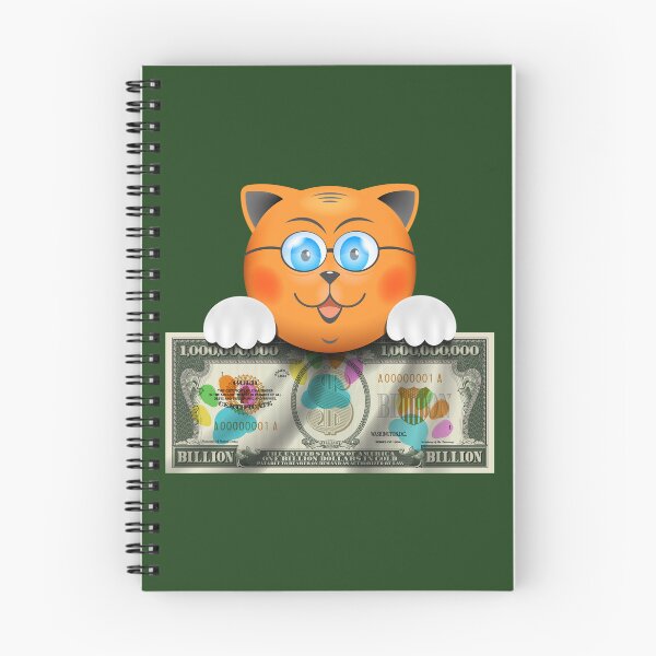 Item preview, Cartoon funny muzzle of a red smiling cat in glasses on the background of a paper banknote of one billion US dollars. Multicolor paw prints on money designed and sold by GAleksS.
