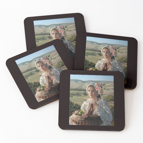 Harvest Rose - Oil Painting by Avril Thomas - Adelaide / South Australia Artist Coasters (Set of 4)
