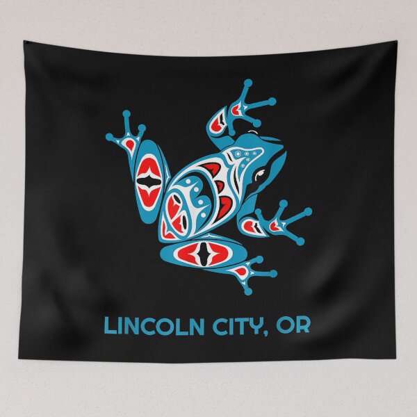 Item preview, Lincoln City Oregon Red Blue Frog PNW Art Native American T-Shirt designed and sold by abigailbullock.