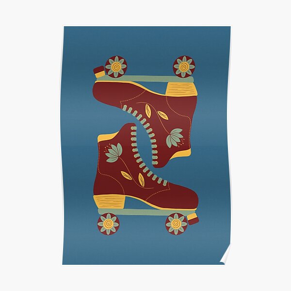 Rote Flower Power Rollschuhe Poster