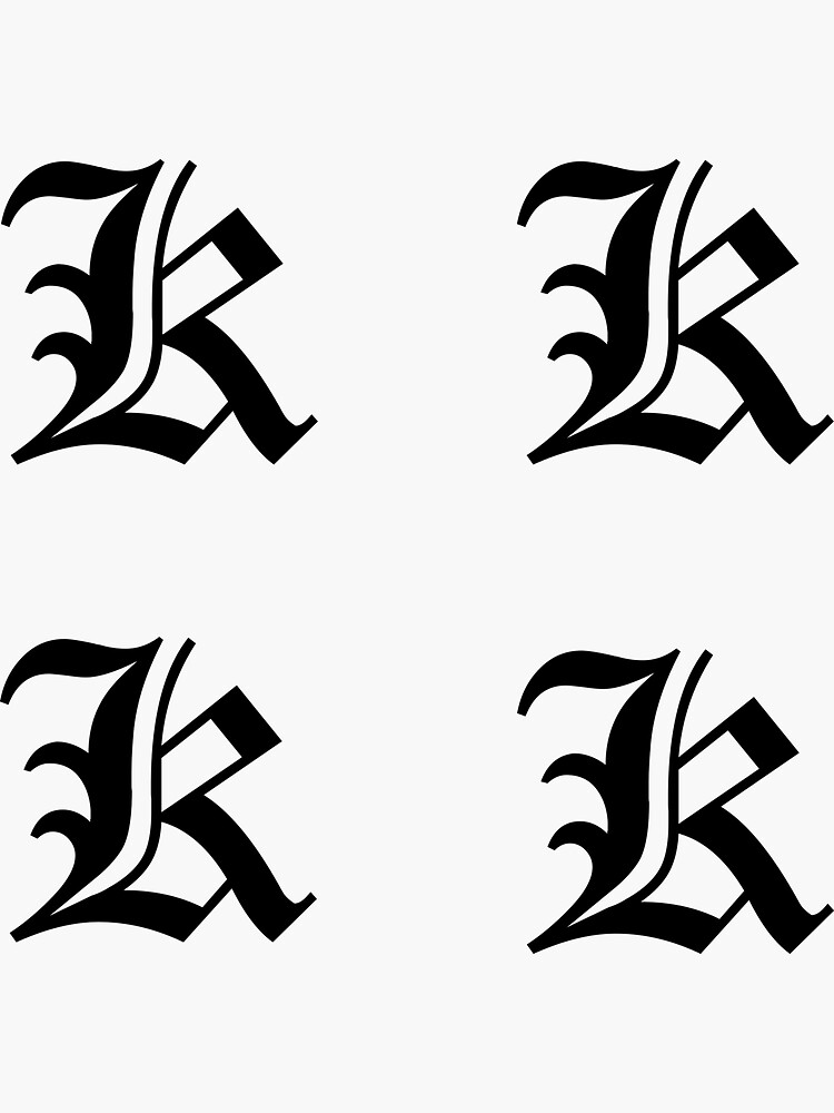 "Letter K Old English x4 Sticker Pack" Sticker by Deadiconsdesign