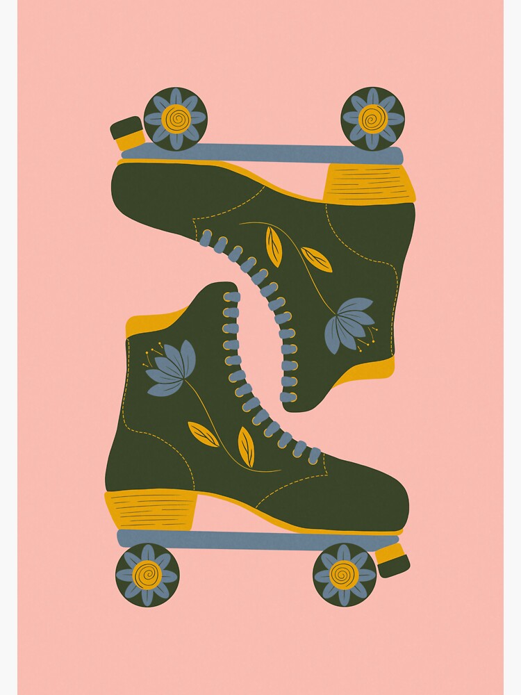 "Pastel Pink Flower Power Roller Skates" Sticker by LottieO Redbubble