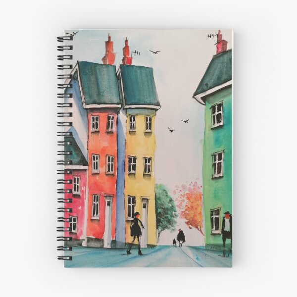 Item preview, Colourful street houses watercolour art print  designed and sold by Jam3x.