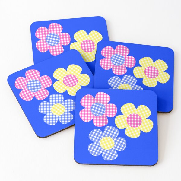 Item preview, Flowers Pink, Yellow, Blue on Navy designed and sold by Shapes-Mania.