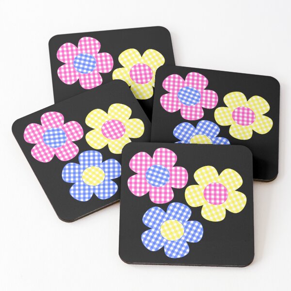 Item preview, Flowers Pink, Yellow, Blue on Black designed and sold by Shapes-Mania.