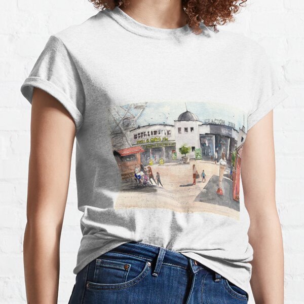 Watercolour Painting of Clacton Pier in UK with Icecream Stand Classic T-Shirt