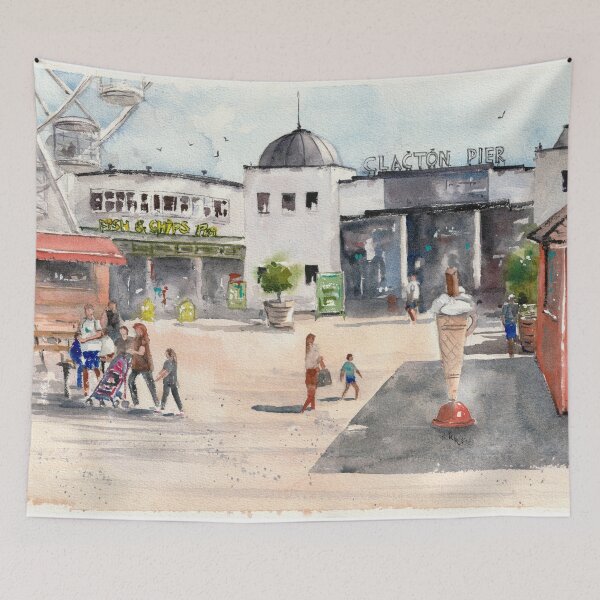 Item preview, Watercolour Painting of Clacton Pier in UK with Icecream Stand designed and sold by ErinsGarden.
