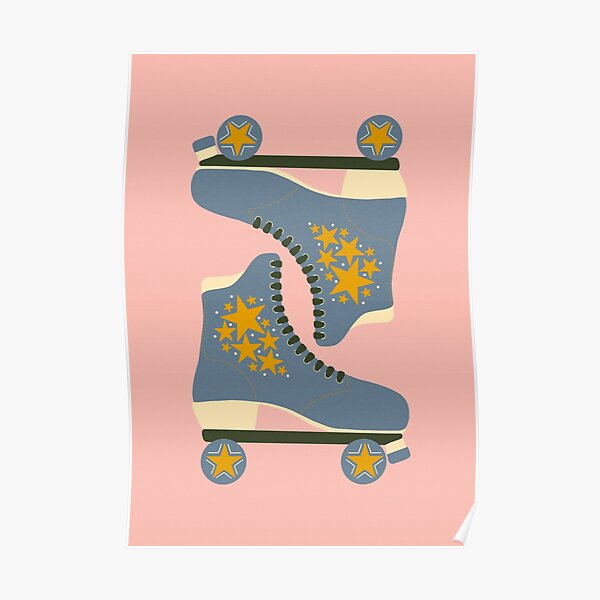 Pastel Pink and Blue Retro Star Roller Skates Poster