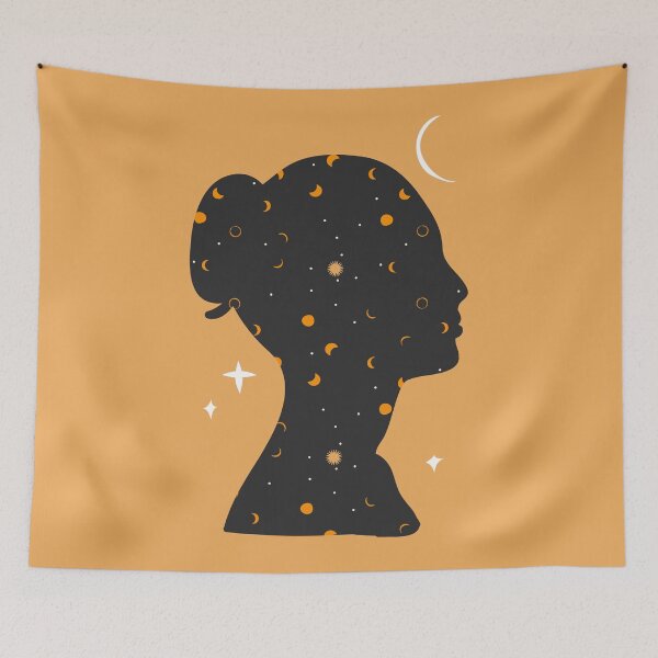 Item preview, bohemian astrology magic art of galaxy space,crescent moon,stars,sun and woman silhouette designed and sold by Anastasy-Helter.