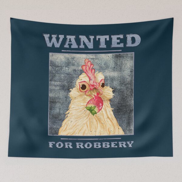 Item preview, Chicken Steals Strawberry Wanted Poster Vintage Denim Color designed and sold by GulfGal.