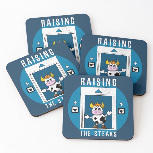 Item preview, Raising the steaks (cow in elevator) grunge pun dad joke designed and sold by SolidEarthArt.