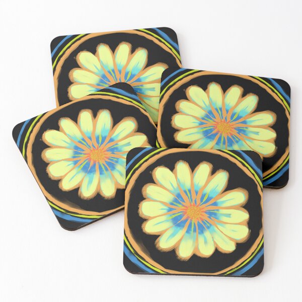 Item preview, Fun yellow flower on a black background designed and sold by Mary Jane Lange.