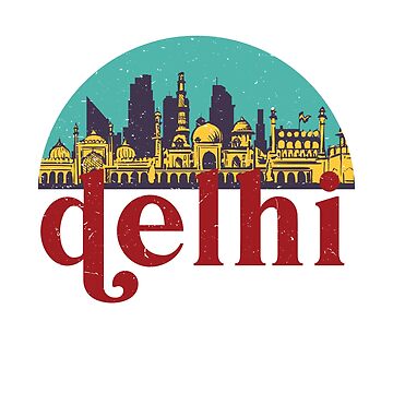 Artwork thumbnail, New Delhi India Vintage Classic City Skyline Cityscape Art by raindwops