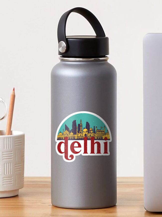 Thumbnail 1 of 3, Sticker, New Delhi India Vintage Classic City Skyline Cityscape Art designed and sold by raindwops.